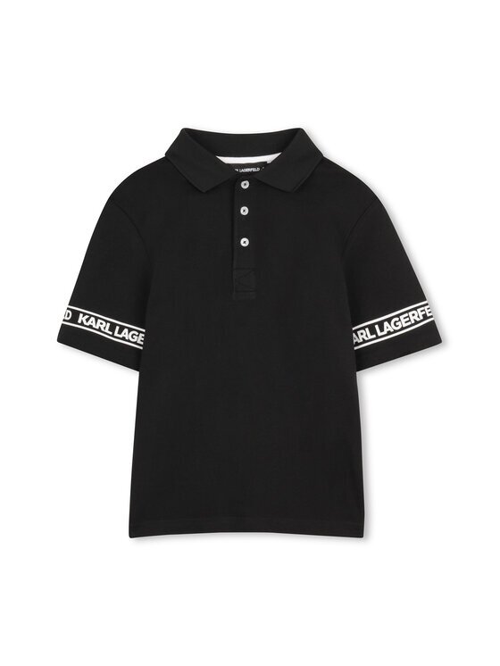 KARL LAGERFELD KIDS Тениска с яка и копчета Z31099 S Черен Regular Fit