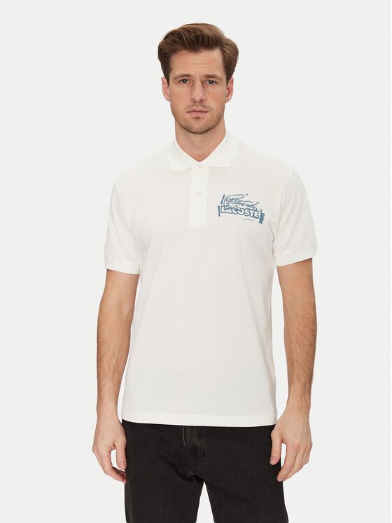 Lacoste Тениска с яка и копчета PH0285 Екрю Regular Fit