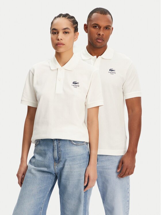 Lacoste Тениска с яка и копчета PH2723 Екрю Regular Fit