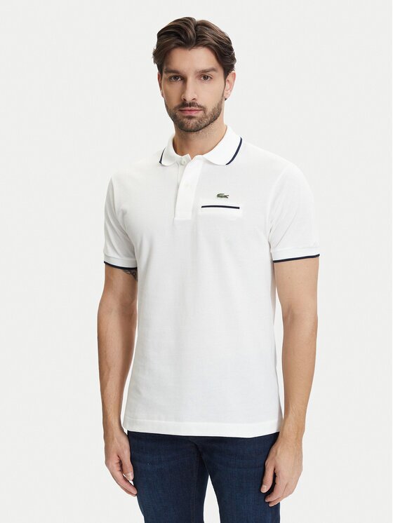 Lacoste Тениска с яка и копчета PH9838 Екрю Classic Fit