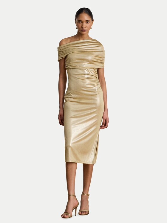 Lauren Ralph Lauren Коктейлна рокля 253P13991001 Златист Slim Fit
