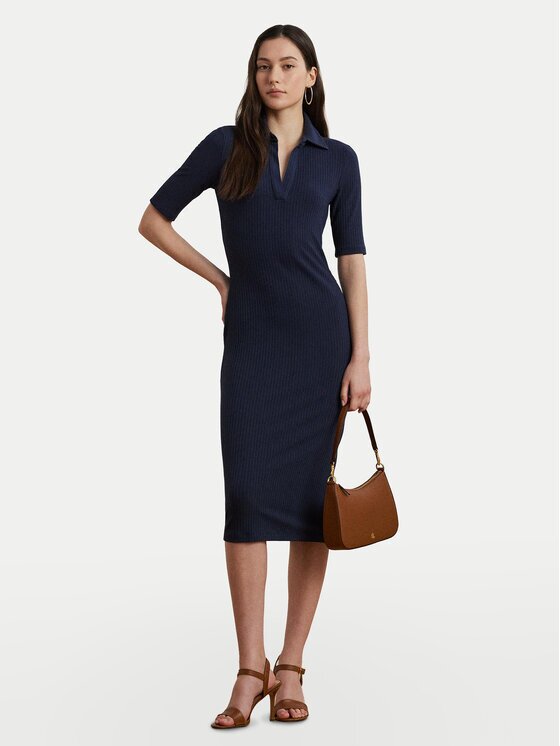 Lauren Ralph Lauren Плетена рокля 200973609001 Тъмносин Slim Fit