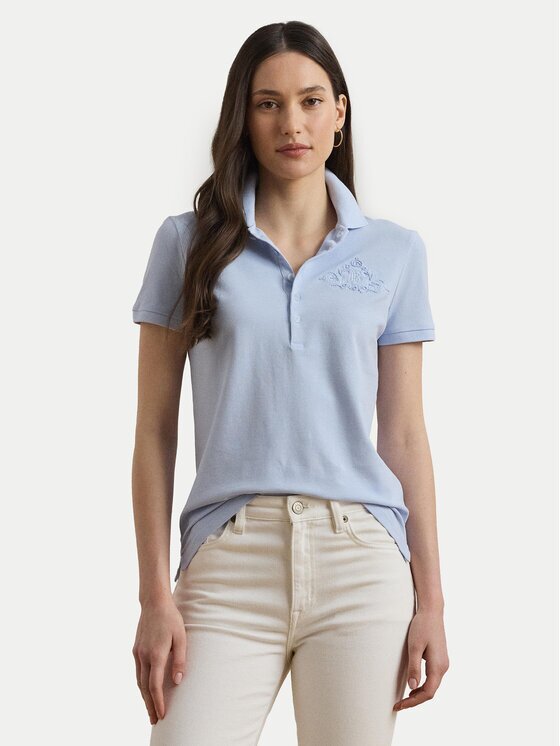 Lauren Ralph Lauren Тениска с яка и копчета 200966129001 Светлосиньо Slim Fit