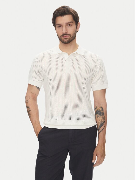 Lindbergh Тениска с яка и копчета 30-804126 Екрю Relaxed Fit