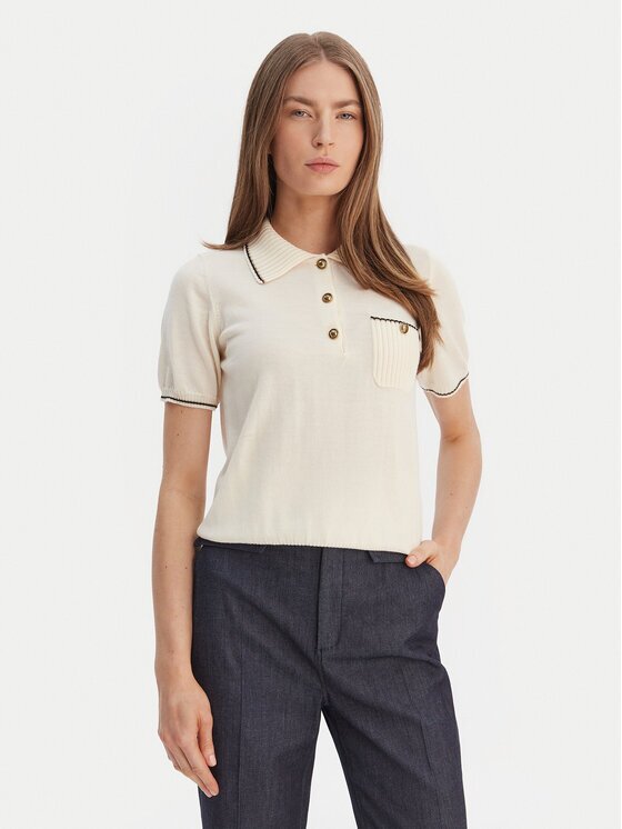 Luisa Spagnoli Тениска с яка и копчета Miconia 100295 Екрю Regular Fit