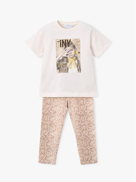 Mayoral Комплект тишърт и клин 3727 Бежов Regular Fit