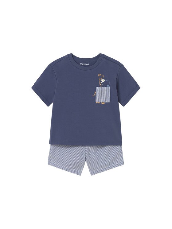 Mayoral Комплект тишърт и панталонки 1228 Тъмносин Regular Fit