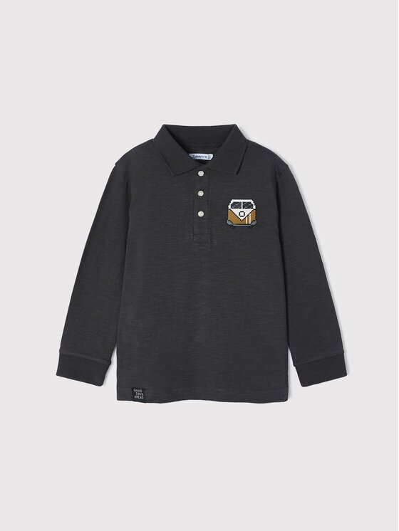 Mayoral Тениска с яка и копчета 4177 Сив Regular Fit