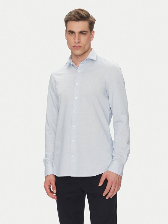 Michael Kors Риза MK0DS01555 Светлосиньо Slim Fit