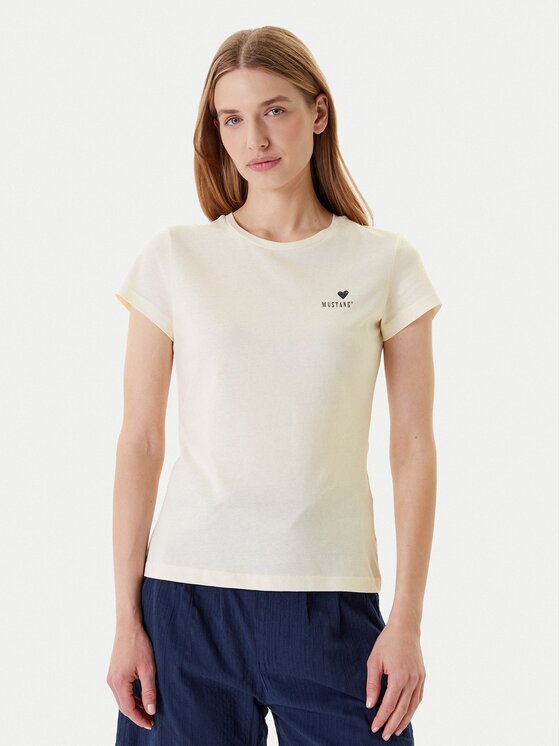 Mustang Тишърт Loa 1016509 Екрю Slim Fit