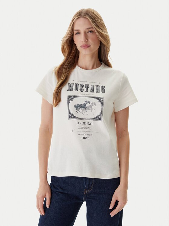 Mustang Тишърт Rosewood 1016758 Екрю Regular Fit