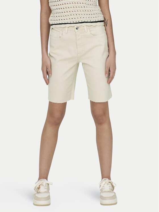 Only Дънкови шорти Emily 15311258 Екрю Mom Fit