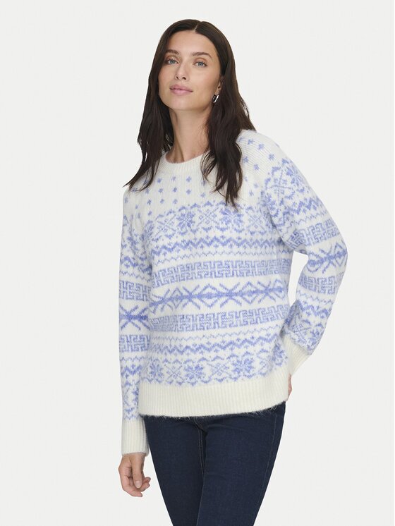 Only Пуловер Xmas Nordic 15354824 Светлосиньо Regular Fit