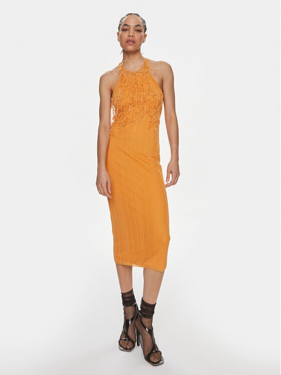 Patrizia Pepe Коктейлна рокля 2A2735/K186-W362 Екрю Slim Fit