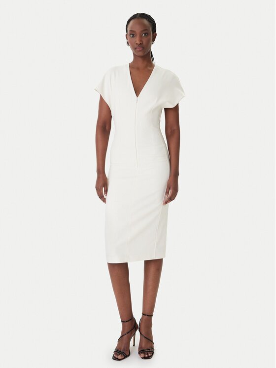 Patrizia Pepe Коктейлна рокля 8A1663/A6F5-W409 Екрю Regular Fit