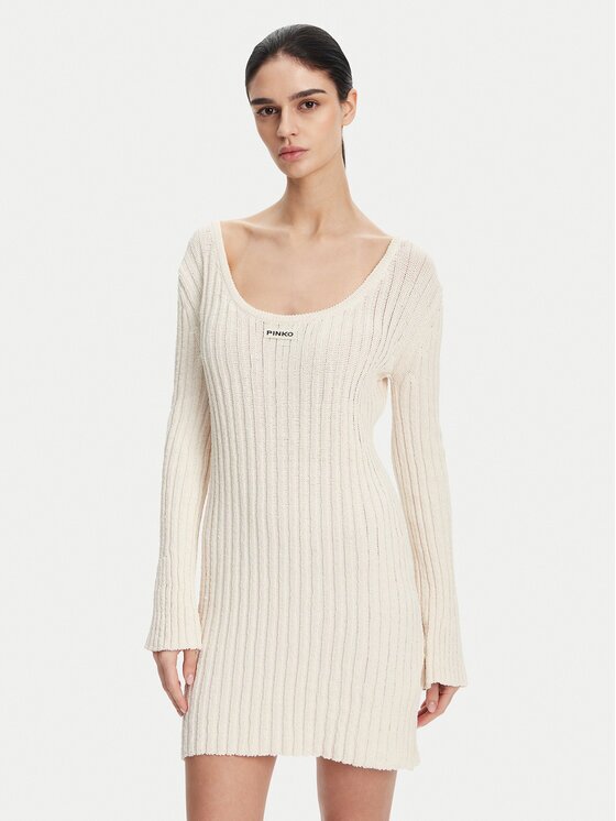 Pinko Плетена рокля 105301 A2N7 Екрю Regular Fit