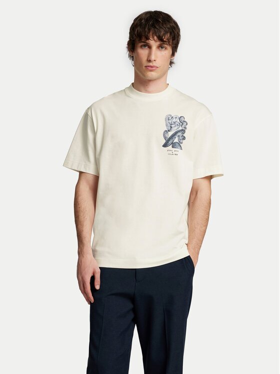 Selected Homme Тишърт Will 16097225 Екрю Relaxed Fit