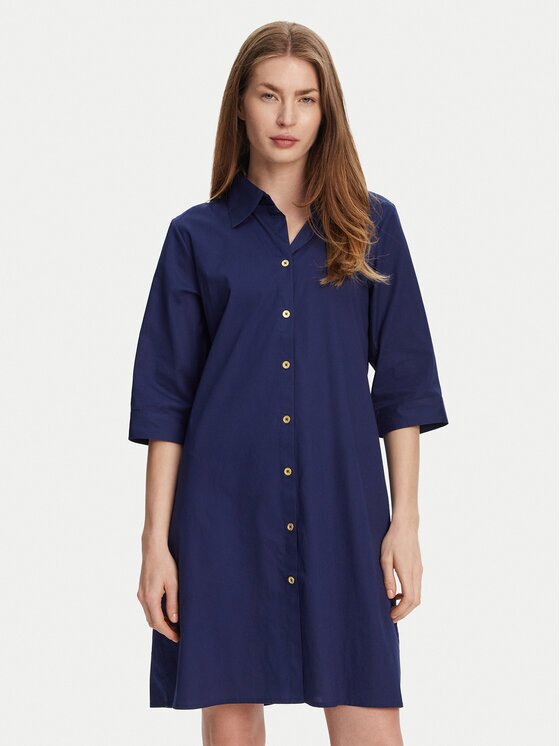 Selmark Рокля тип риза BM033 Екрю Relaxed Fit