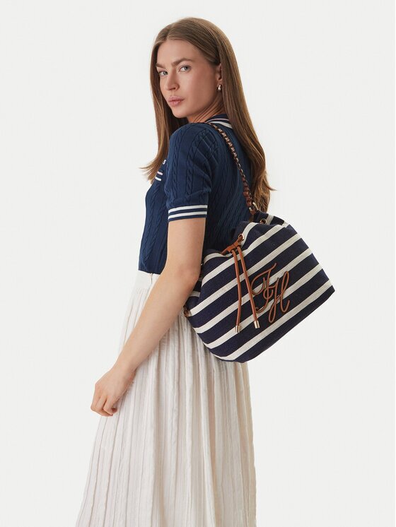 Tommy Hilfiger Дамска чанта Th Elev Summer Bucket Stripe AW0AW18401