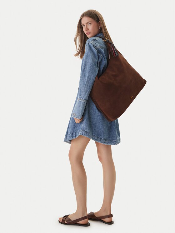 Tommy Hilfiger Дамска чанта Th Statement Leather Hobo Suede AW0AW18403