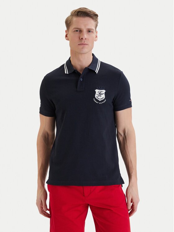 Tommy Hilfiger Тениска с яка и копчета Badge MW0MW43061 Regular Fit