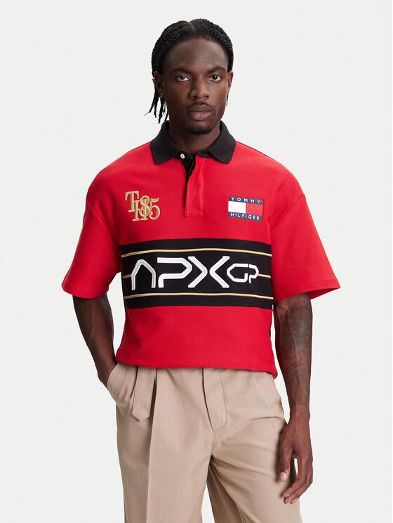Tommy Hilfiger Тениска с яка и копчета F1 Movie Race Day MW0MW41393 Relaxed Fit