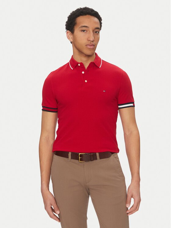 Tommy Hilfiger Тениска с яка и копчета Flag Cuff MW0MW38458 Светлосиньо Slim Fit