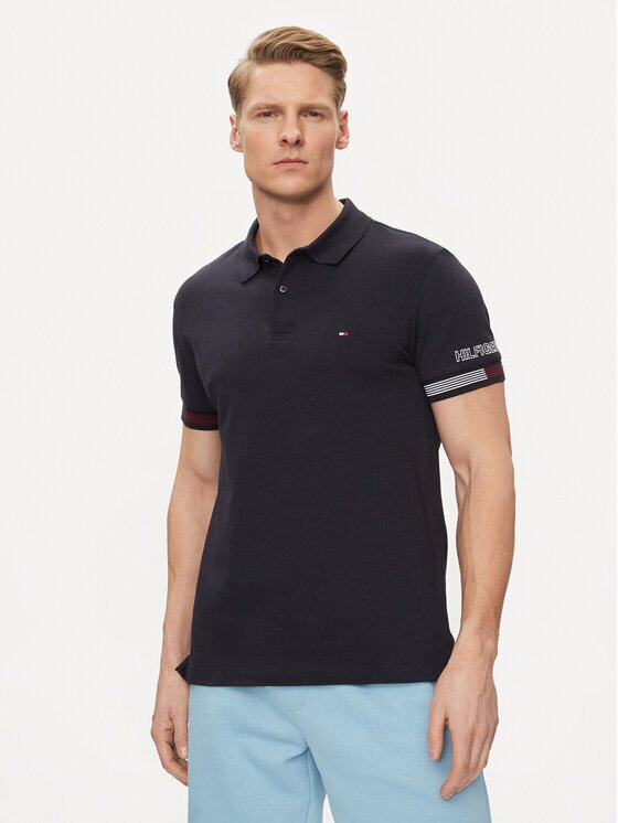 Tommy Hilfiger Тениска с яка и копчета Flag MW0MW34780 Slim Fit