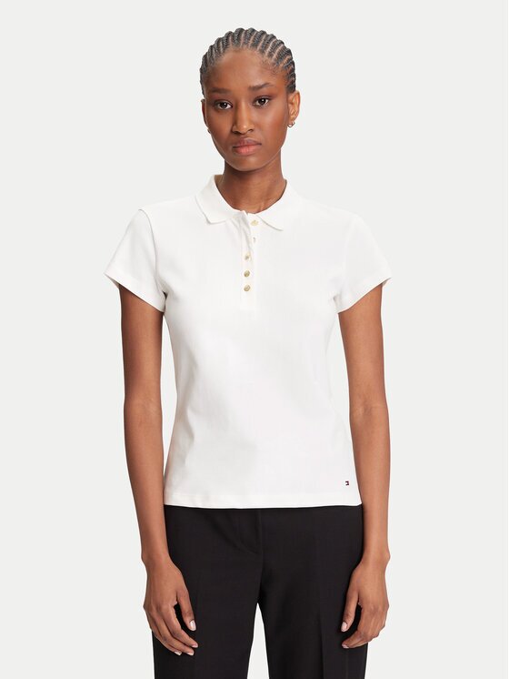 Tommy Hilfiger Тениска с яка и копчета Gold Button WW0WW45768 Slim Fit