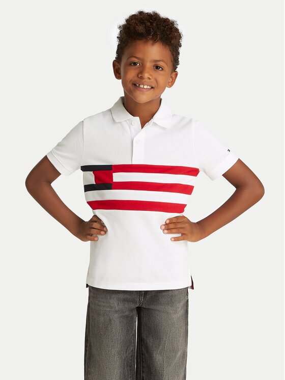 Tommy Hilfiger Тениска с яка и копчета KB0KB09528 D Бял Regular Fit