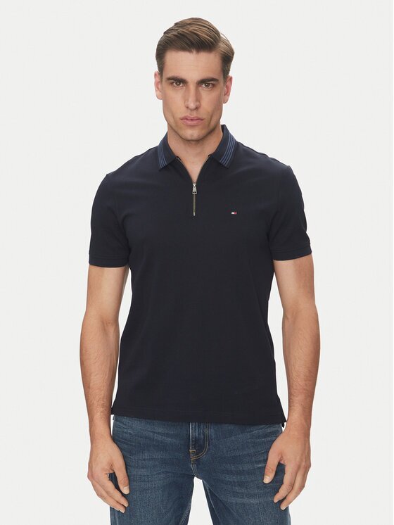 Tommy Hilfiger Тениска с яка и копчета MW0MW38473 Тъмносин Regular Fit