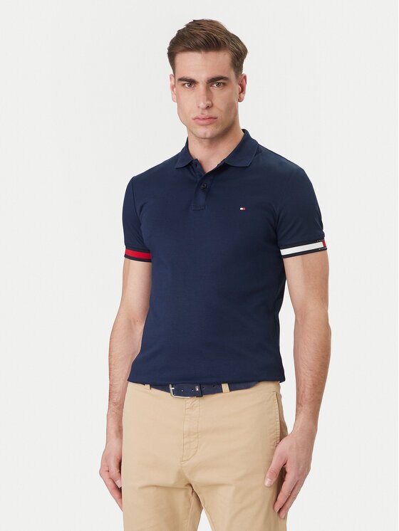 Tommy Hilfiger Тениска с яка и копчета MW0MW42743 Slim Fit