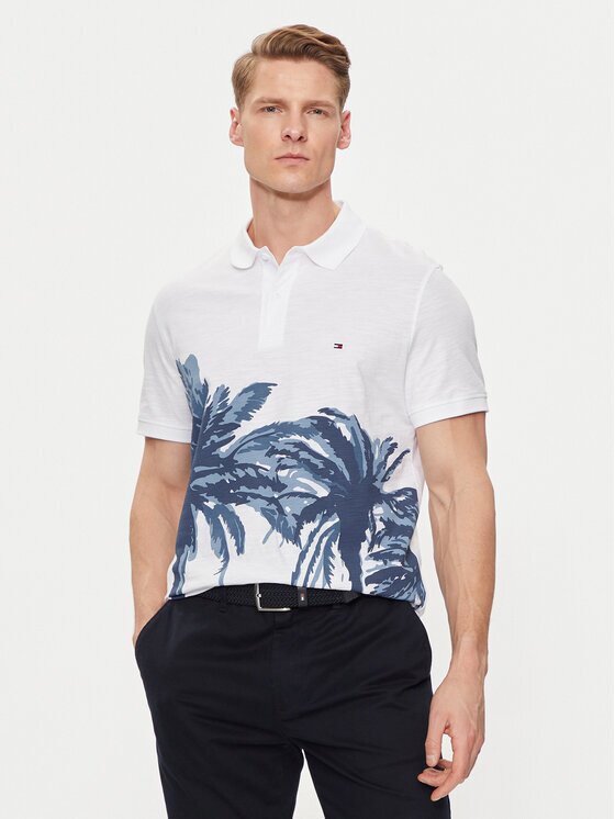Tommy Hilfiger Тениска с яка и копчета Palm Print MW0MW34758 Regular Fit