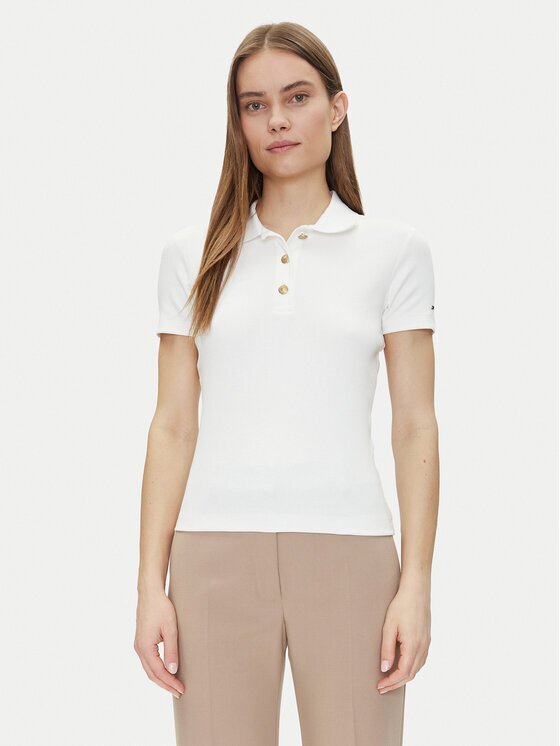 Tommy Hilfiger Тениска с яка и копчета Slim Gold Button Polo Ss WW0WW45436 Regular Fit