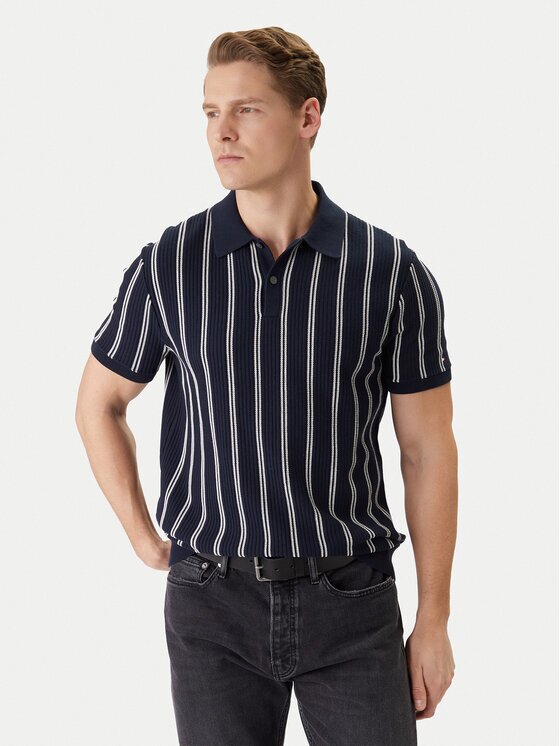 Tommy Hilfiger Тениска с яка и копчета Vertical MW0MW41949 Тъмносин Regular Fit