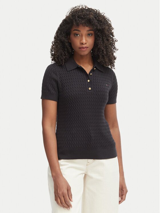 Tommy Hilfiger Тениска с яка и копчета Fine WW0WW41474 Regular Fit