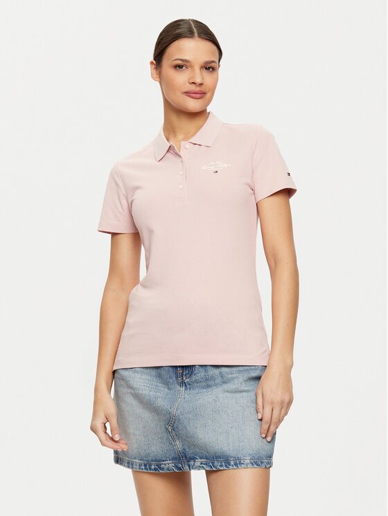 Tommy Hilfiger Тениска с яка и копчета WW0WW43930 Светлосиньо Slim Fit