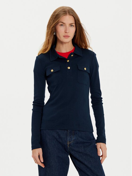 Tommy Hilfiger Тениска с яка и копчета WW0WW45308 Екрю Slim Fit