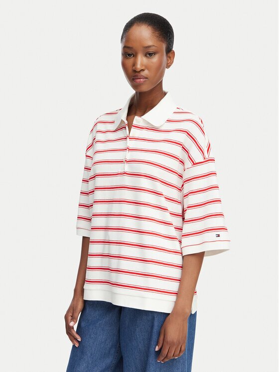 Tommy Hilfiger Тениска с яка и копчета WW0WW50026 Oversize