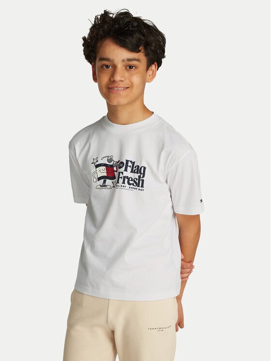 Tommy Hilfiger Тишърт Flag Fun KB0KB09354 M Бял Regular Fit