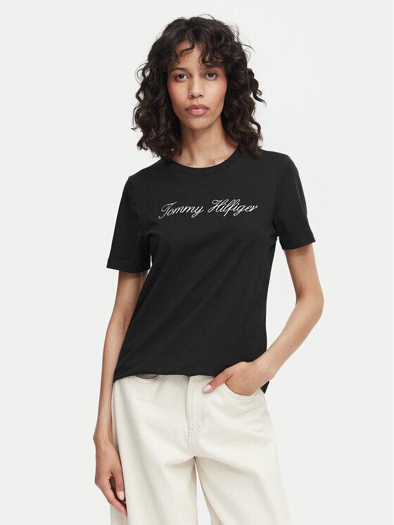 Tommy Hilfiger Тишърт Script WW0WW43459 Екрю Regular Fit