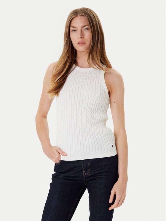 Tommy Hilfiger топ WW0WW45706 Екрю Slim Fit