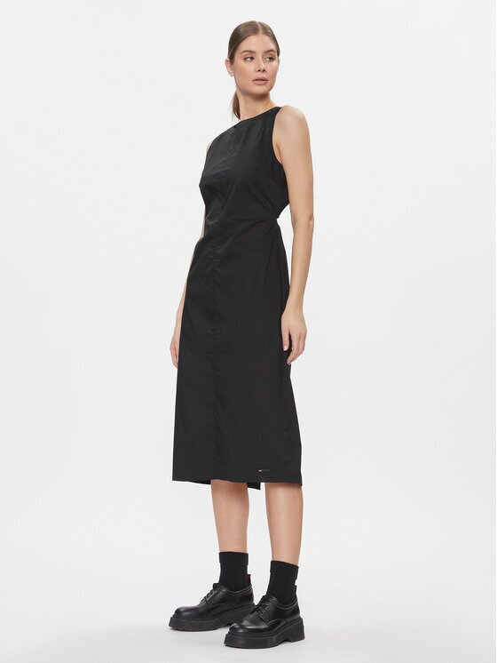 Tommy Jeans Коктейлна рокля Tjw Open Back Cotton Midi Dress DW0DW17431 Slim Fit