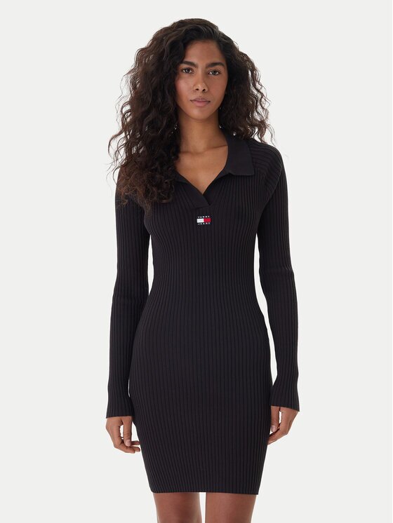 Tommy Jeans Плетена рокля Badge DW0DW22183 Slim Fit