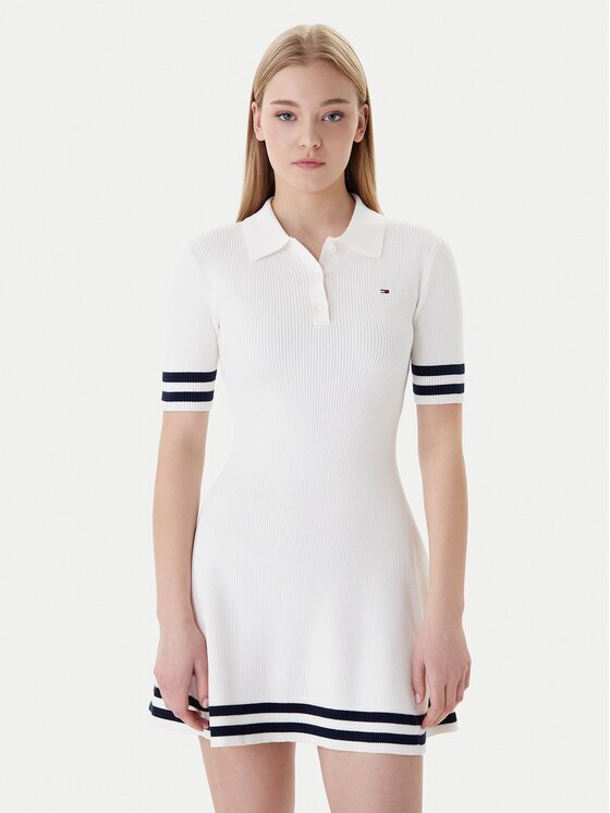 Tommy Jeans Плетена рокля DW0DW22106 Екрю Slim Fit