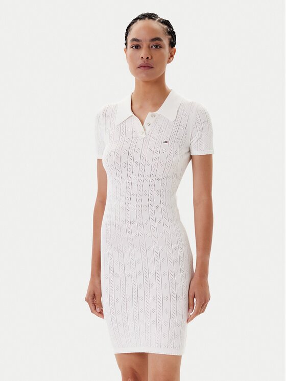 Tommy Jeans Плетена рокля Pointelle DW0DW20874 Екрю Slim Fit