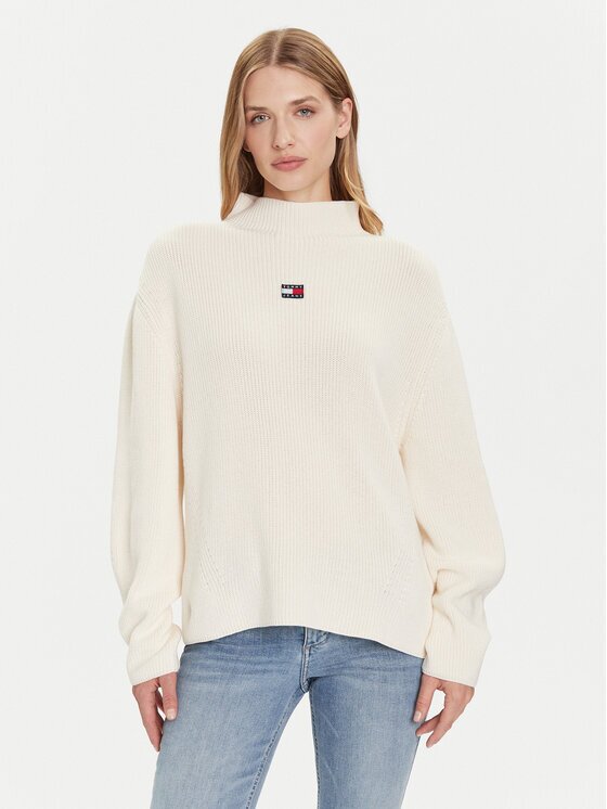 Tommy Jeans Пуловер Badge DW0DW21676 Екрю Relaxed Fit