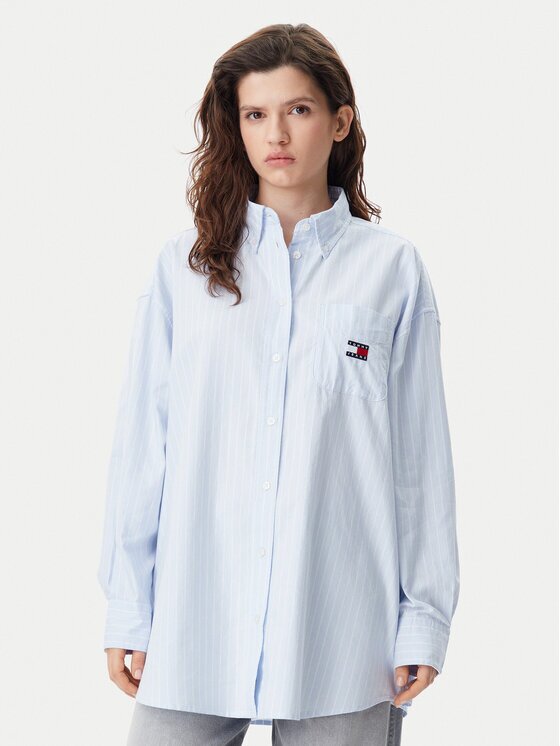 Tommy Jeans Риза Badge DW0DW20289 Светлосиньо Oversize