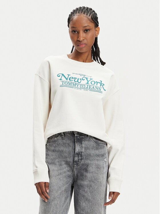 Tommy Jeans Суитшърт Varsity DW0DW17786 Екрю Boxy Fit