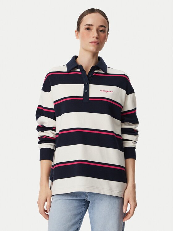 Tommy Jeans Тениска с яка и копчета Script Rugby DW0DW23303 Relaxed Fit